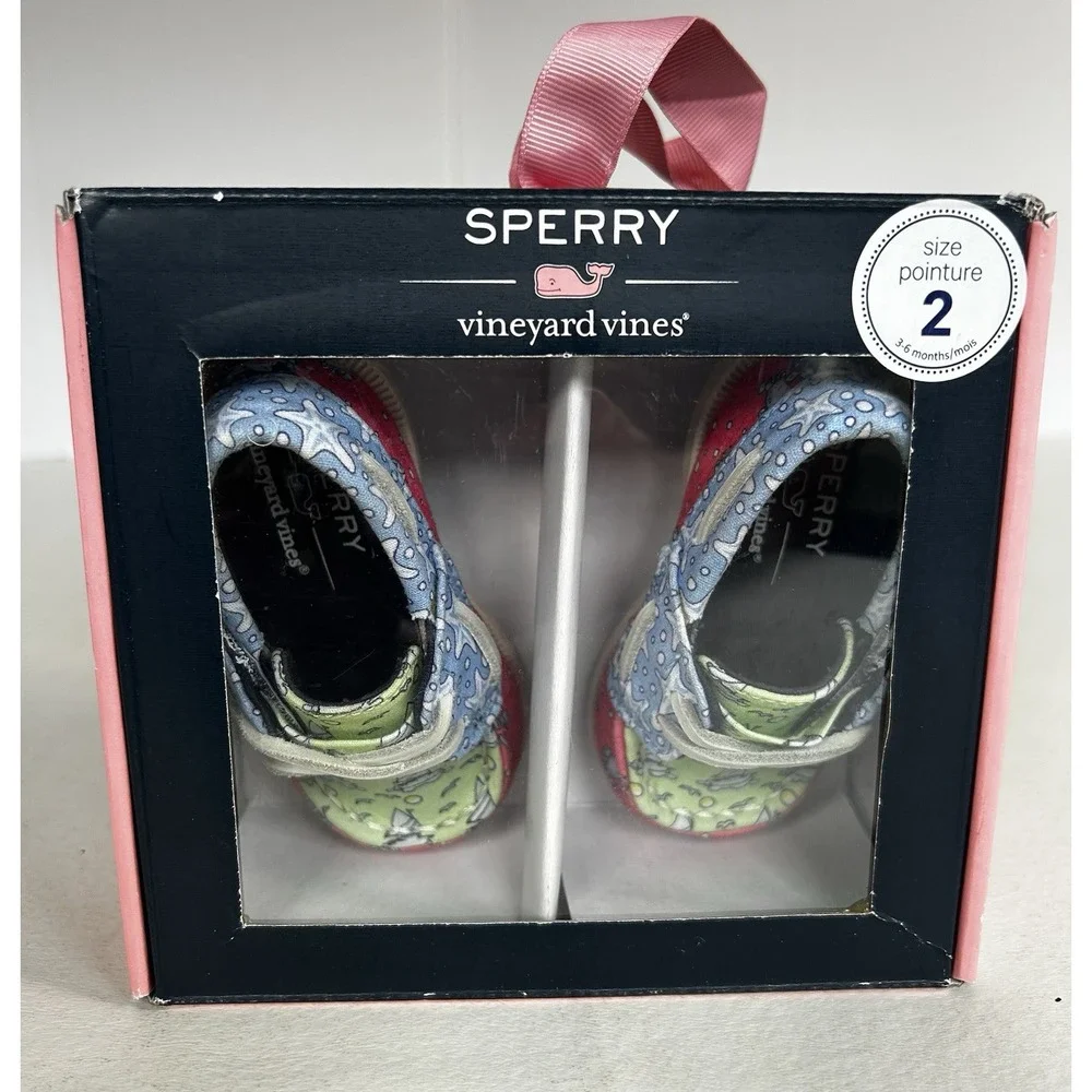 NIB Sperry Vineyard Vines Crib JR VV Girls Patchwork Size 2 M Infant Shoes